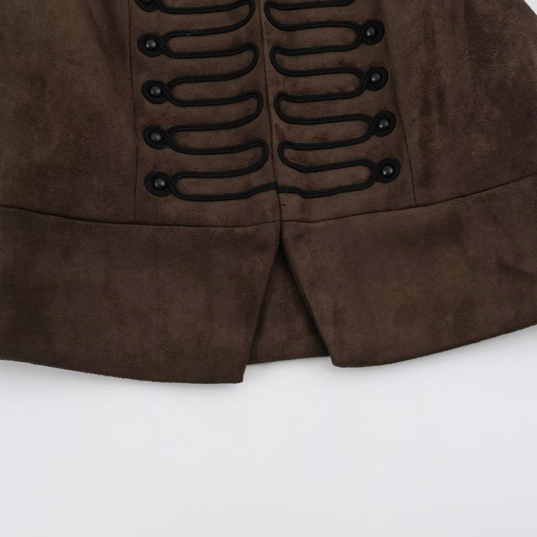 Women's Tailored Vest with Marshal Decoration and Stand-Up Collar Amarae