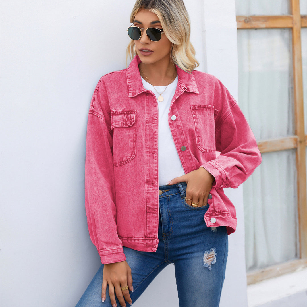 Ladies' denim jacket with a stylish leopard print and practical pockets Lune London