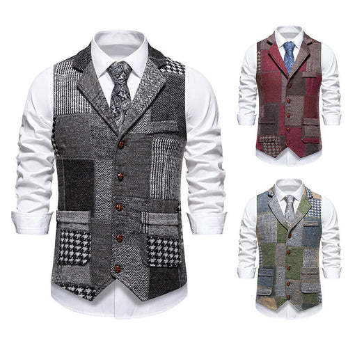 Men's waistcoat in modern patchwork design with practical pockets Amarae