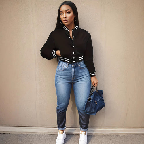 Short bomber jacket for women with sporty accents and relaxed fit Amarae