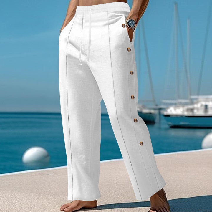 Casual summer pants for men with side buttons and elastic waist Lune London