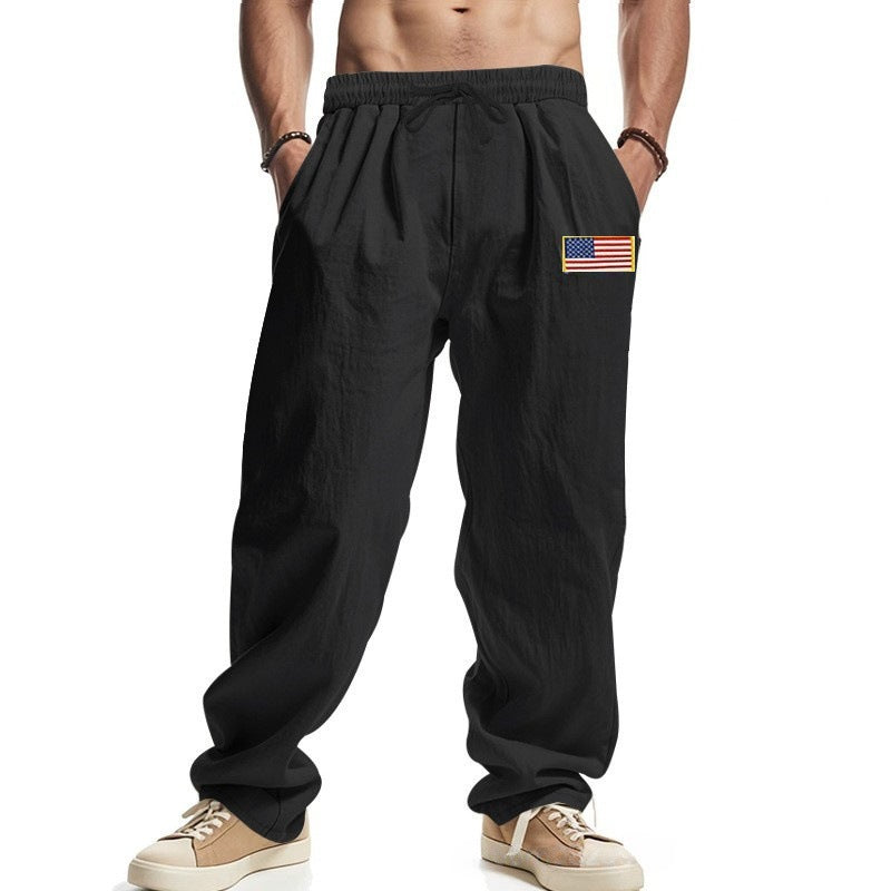Casual men's pants with adjustable waistband and American patch Lune London