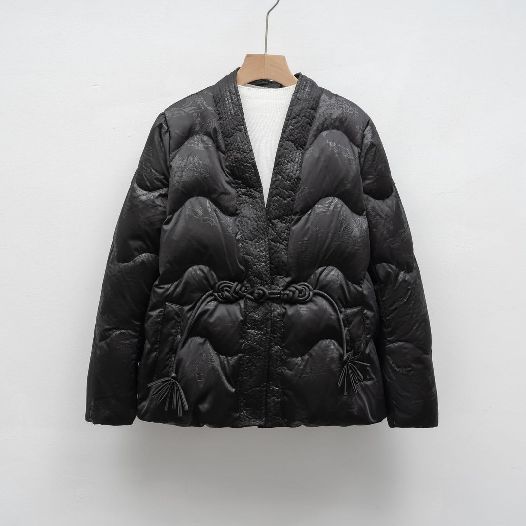 Ladies oversized quilted jacket with drawstring waist and elegant structure Lune London