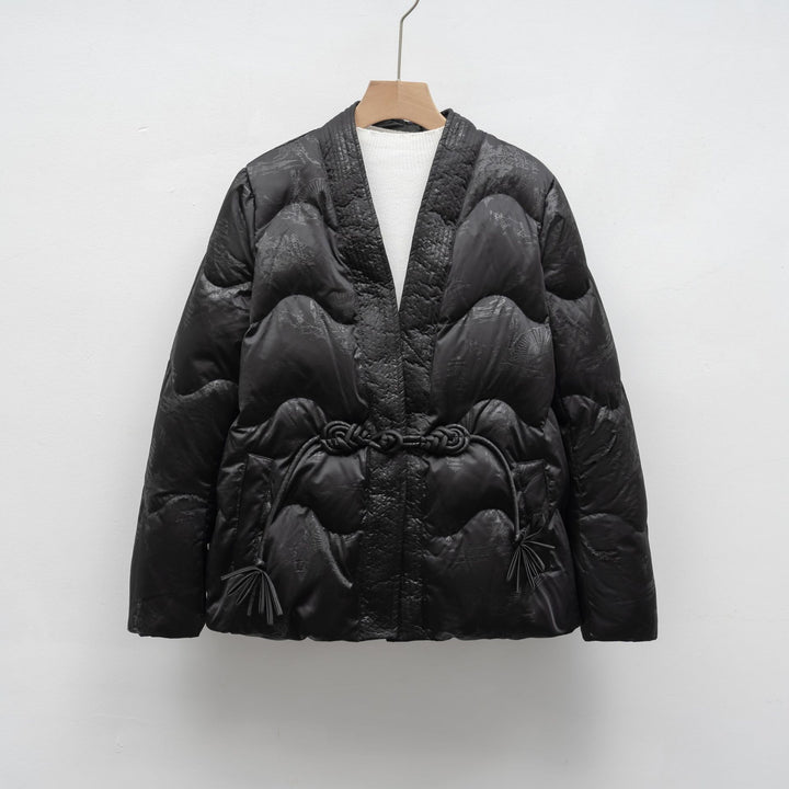 Ladies oversized quilted jacket with drawstring waist and elegant structure Lune London