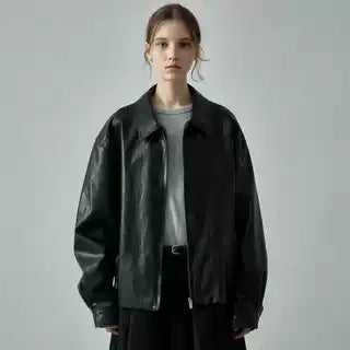 Veste en cuir surdimensionnée décontractée pour femmes avec poches pratiques Chic & Stil