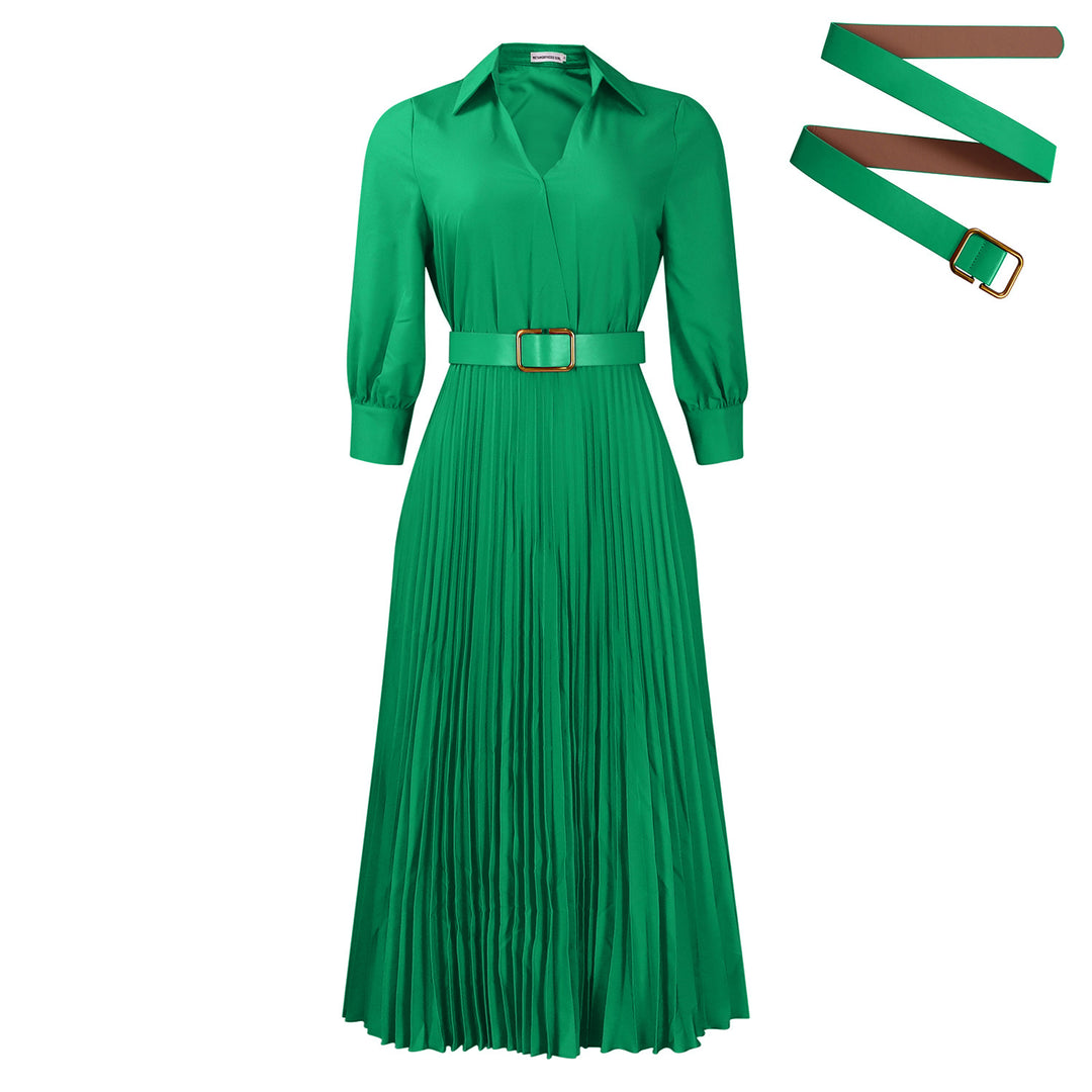Pleated shirt dress for women with a belted waist and long sleeves Lune London
