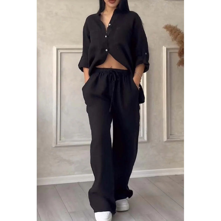 Women's Wide Linen Blend Pants with High Elastic Waistband, Drawstring and Palazzo Silhouette Amarae