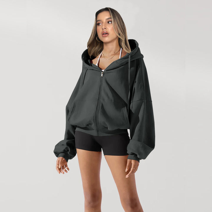 Oversized hooded jacket for women with zipper and puff sleeves Lune London