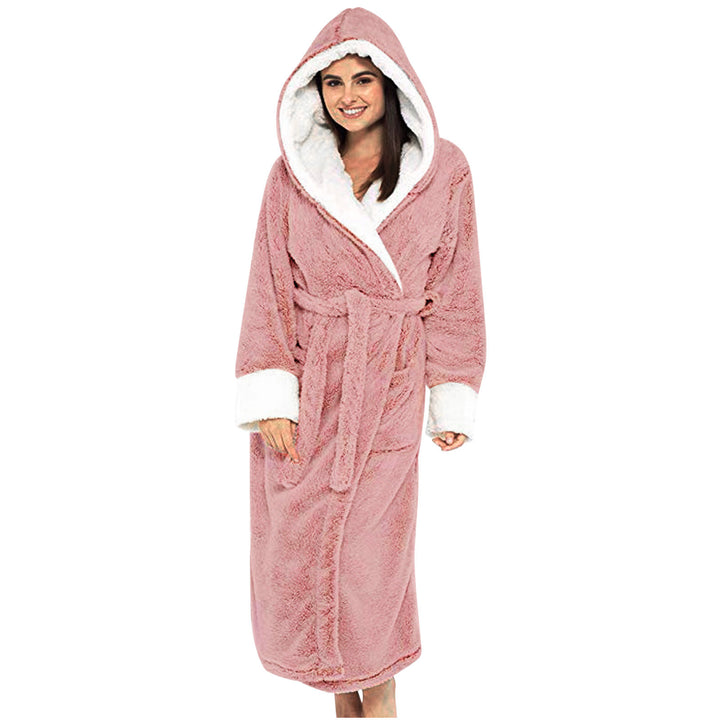 Ladies Cozy Fleece Robe with Hood and Belt Lune London