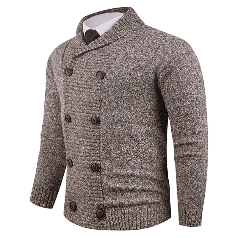 Men's knitted jacket with double row of buttons and fine texture Lune London