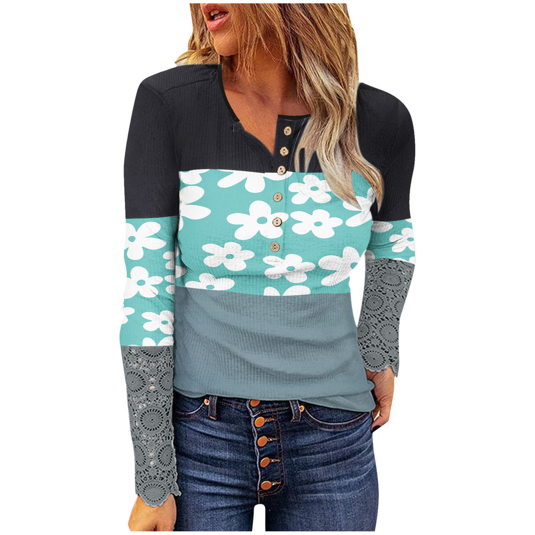 Women Fashion Long Sleeve T-shirt with Lace Sleeves Lune London
