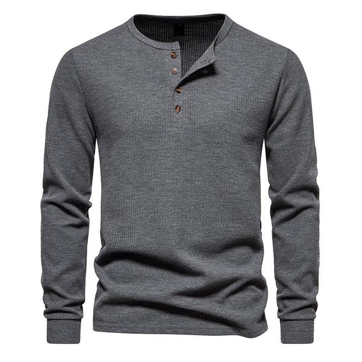 Long sleeve men's T-shirt with button placket and textured design Lune London