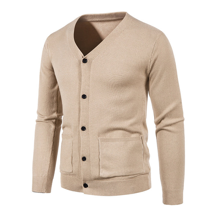 Knitted men's V neck jacket with practical pockets Lune London