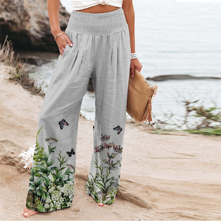 Lune London Floral Print Palazzo Pants for Women with Elastic Waist