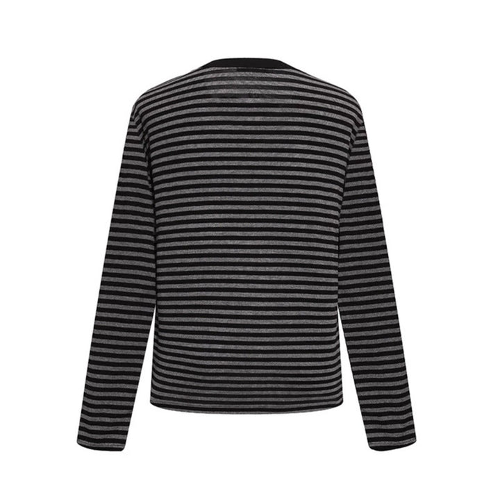 Women's Striped Long Sleeve Henley Shirt with Button Placket and Graphic Patches Amarae
