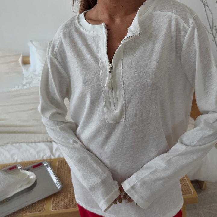 Women's long sleeve shirt with trendy zipper and soft seams Lune London