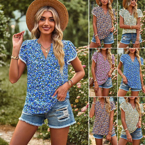 Women's blouse with floral patterns and ruffle details Amarae