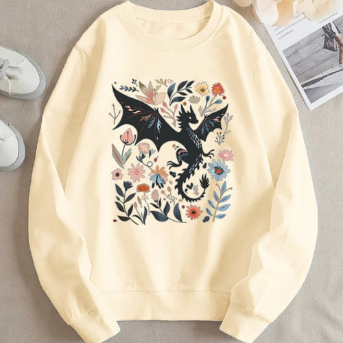 Sweatshirt pour femmes avec motif détaillé de dragon et de fleur Chic & Stil