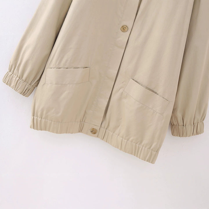Women Lightweight Oversized Transitional Jacket with Shirt Collar and Elastic Hem Amarae