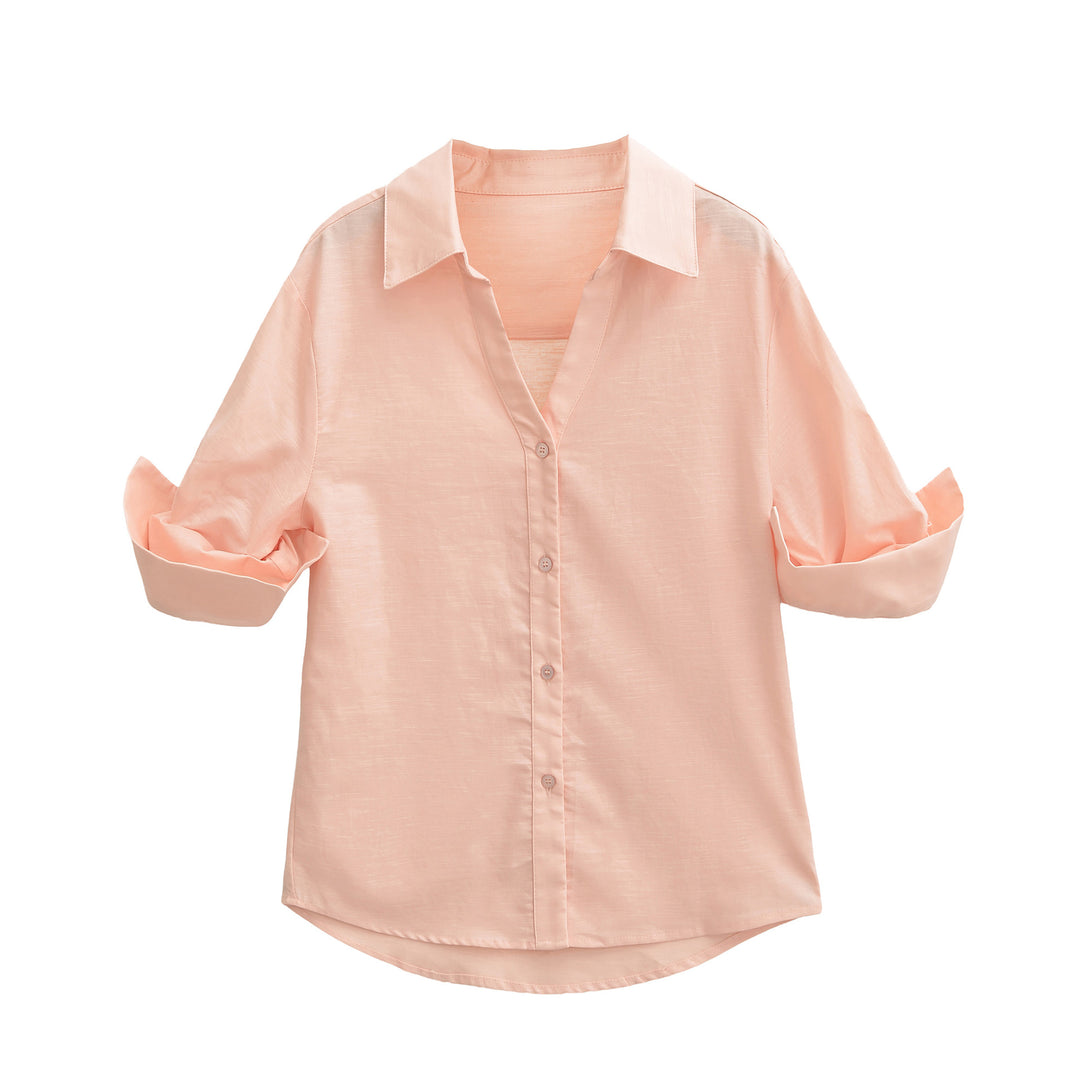 Women's Lightweight Oversized Linen-look Blouse with Kent Collar and Roll-up Sleeves Amarae