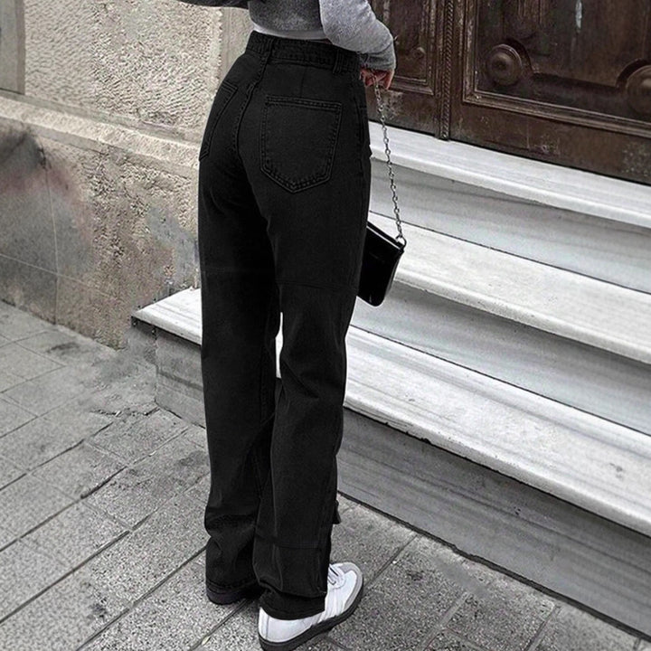 Women's cargo denim pants with large thigh pocket and wide straight-leg Amarae
