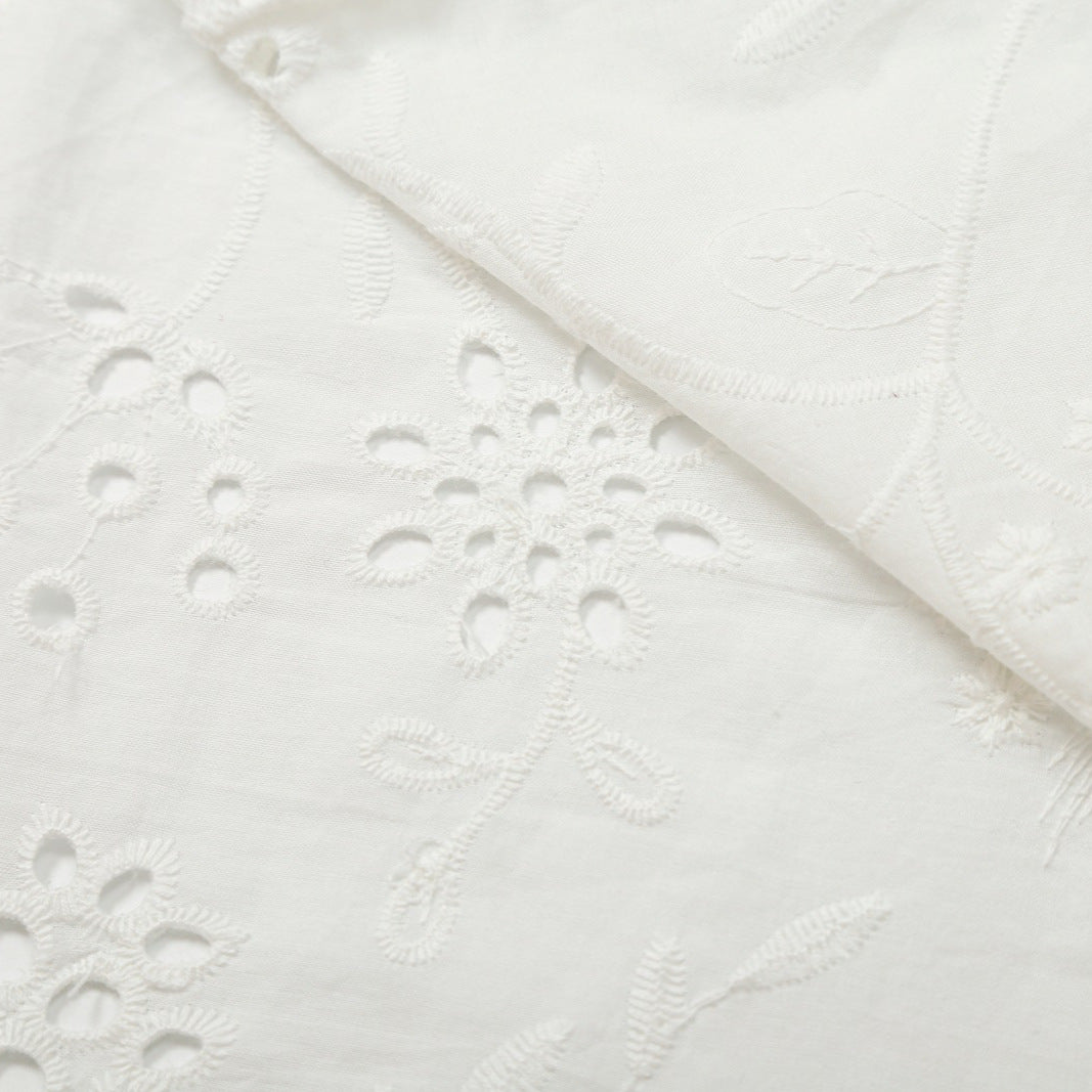 Women's midi skirt with broderie anglaise, flared A-line and curved hem Amarae
