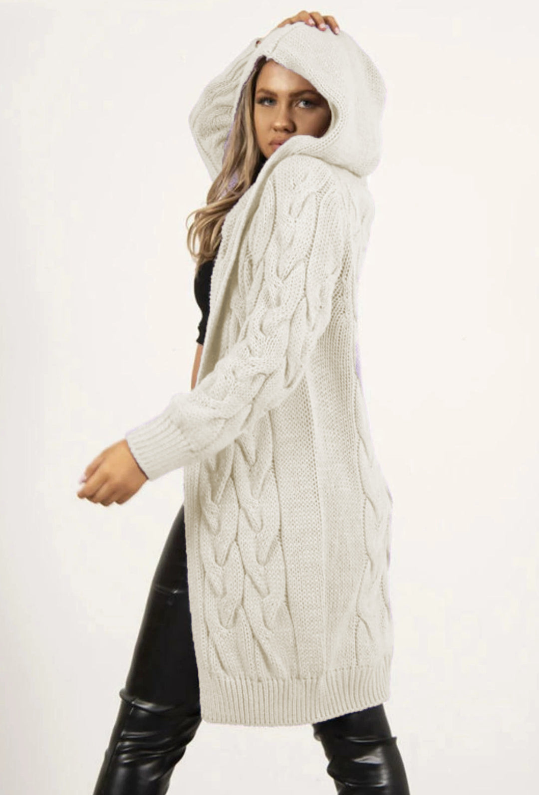 Thick wool coat for women with hood and original embossed pattern Lune London