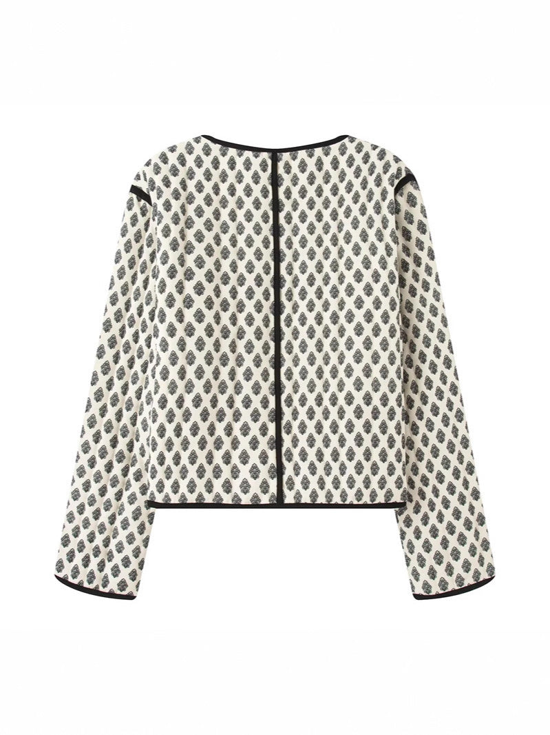 Ladies quilted jacket with decorative pockets and modern print Lune London