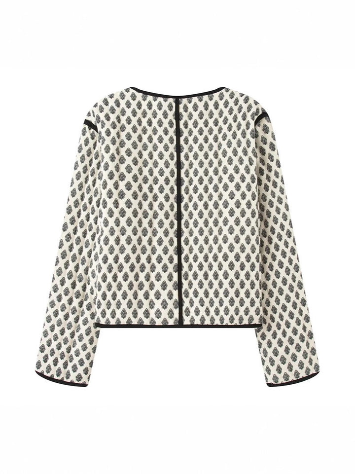 Ladies quilted jacket with decorative pockets and modern print Lune London
