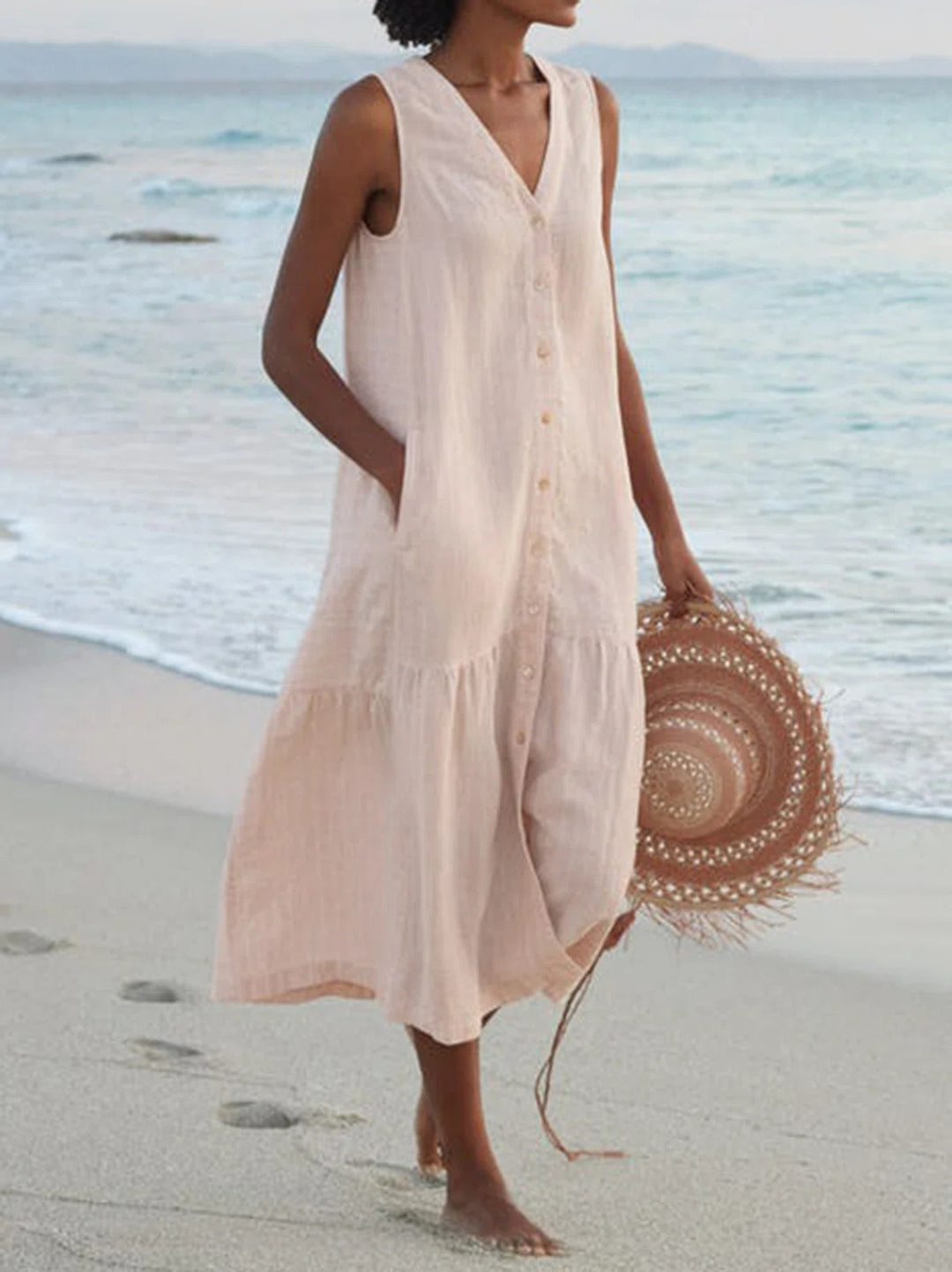 Airy maxi dress for women with button placket and practical pockets Lune London