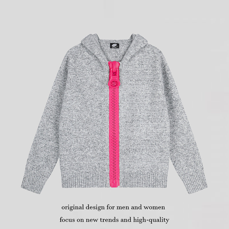 Women’s Hooded Cardigan with Oversized Zipper and Soft Mohair Mix Amarae