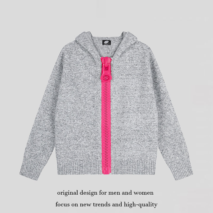 Women’s Hooded Cardigan with Oversized Zipper and Soft Mohair Mix Amarae