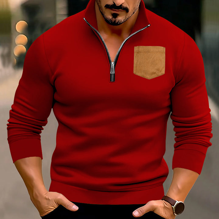 Modern pullover for men with half-zip and contrasting chest pocket Lune London