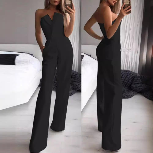 Elegant ladies' jumpsuit with fitted cut and deep V-neck Amarae