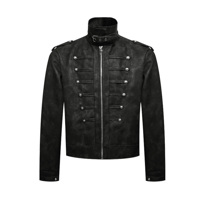 Men's short jacket in military marching look made of suede imitation with stand-up collar & decorative buttons Amarae