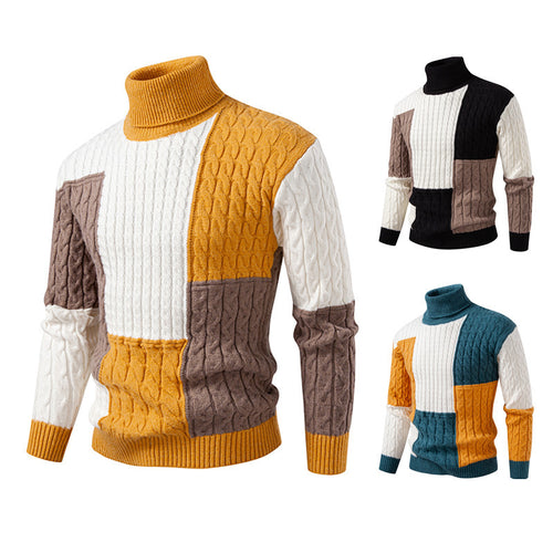 Men's highly crew-neck knitted sweater with a modern cable pattern and attractive color blocks Amarae
