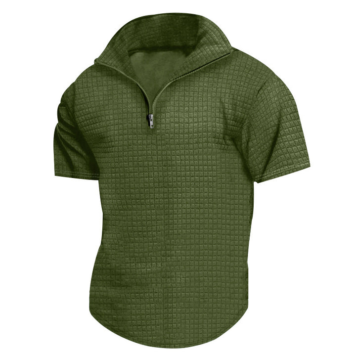 Functional short-sleeve shirt for men with modern stand-up collar and zipper Lune London
