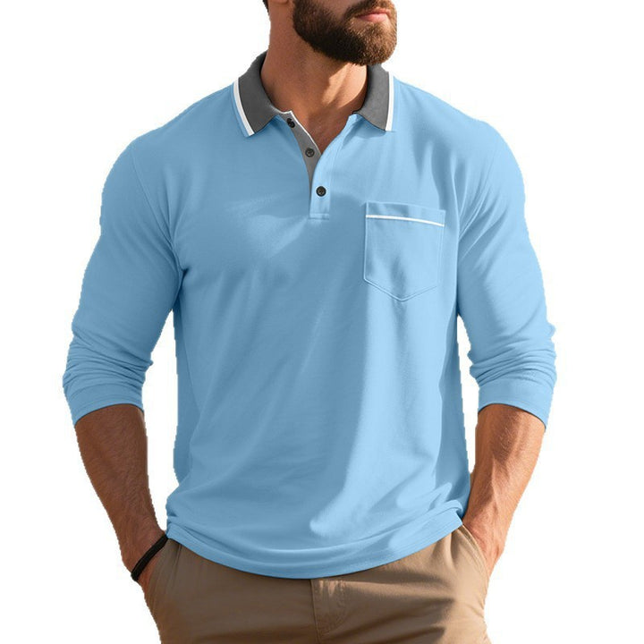 Men Elegant Long Sleeve Polo Shirt with Fashionable Collar and Practical Chest Pocket Lune London