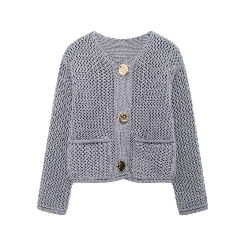 Ladies' knitted cardigan with openwork pattern and practical pockets Lune London