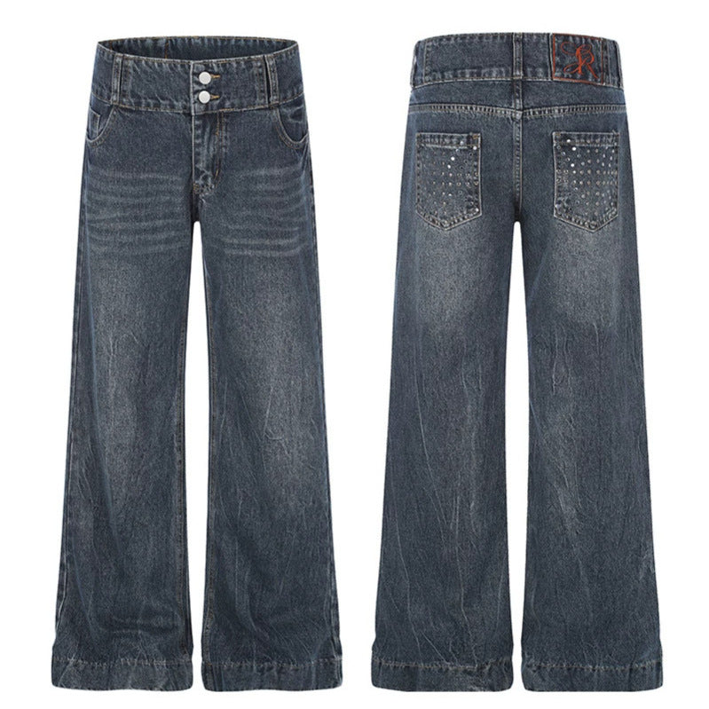 Women High-Waist Wide Palazzo Jeans with Double Button and Flared Leg Amarae