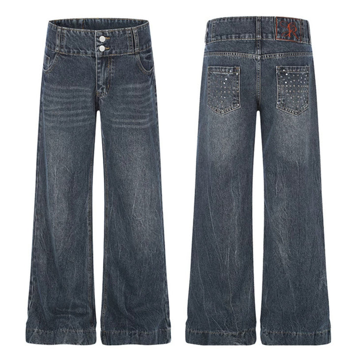 Women High-Waist Wide Palazzo Jeans with Double Button and Flared Leg Amarae