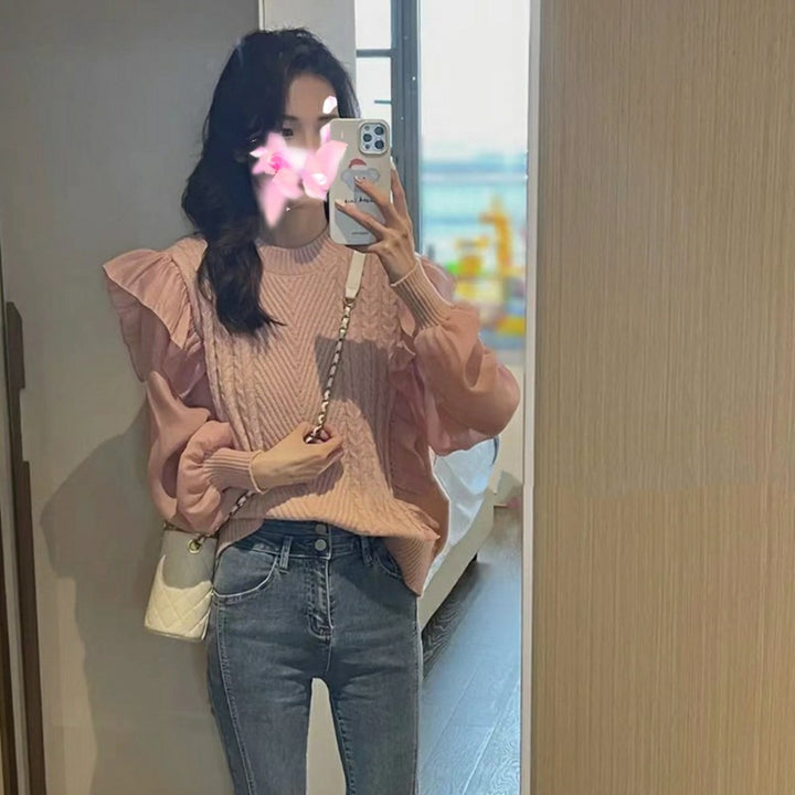 Pull en tricot féminin à la mode avec des détails en volants et une texture Chic & Stil