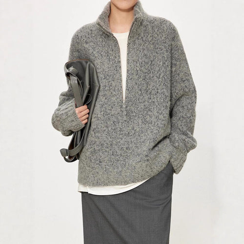 Pull en maille épaisse pour femmes avec col montant et demi-fermeture éclair Chic & Stil