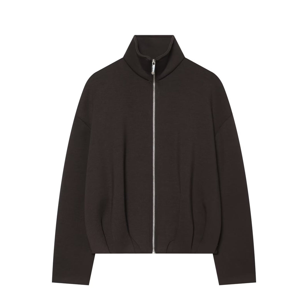 Women's Cropped Sweat Jacket with High Funnel Collar, Full Zip and Fitted Hem Amarae