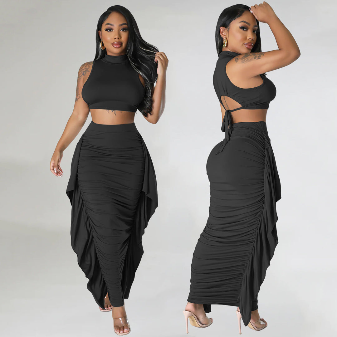 Gathered midi skirt set for women and trendy crop top Lune London