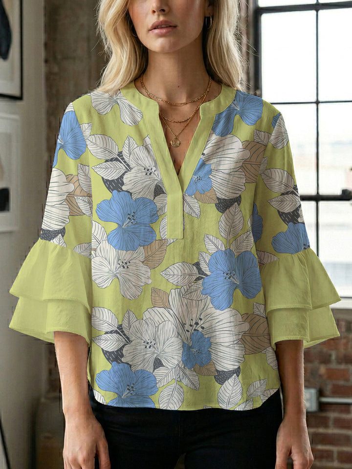 Women's blouse with voluminous sleeves and floral design Lune London