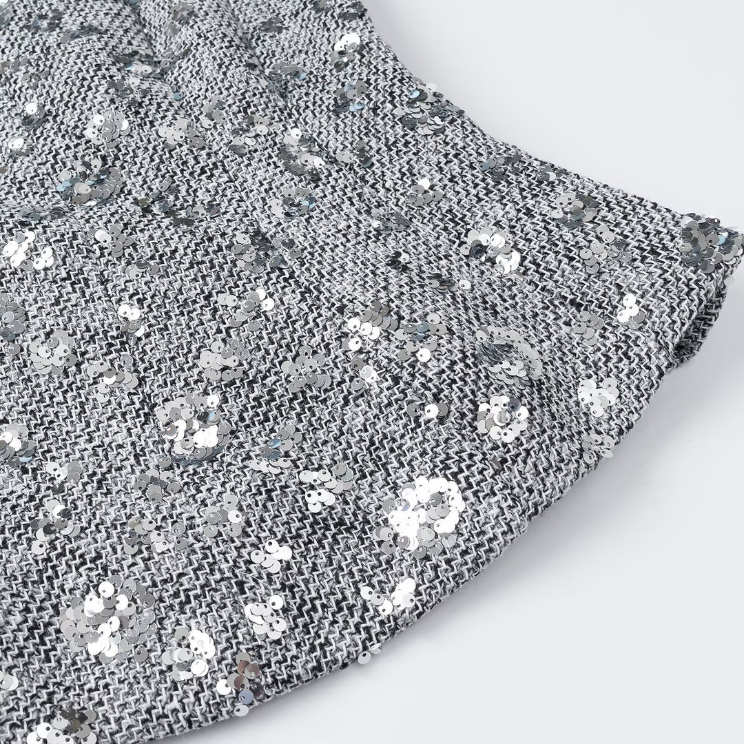 Women's Sequin-Embellished Sleeveless Peplum Top with Textured Boucle Look Amarae