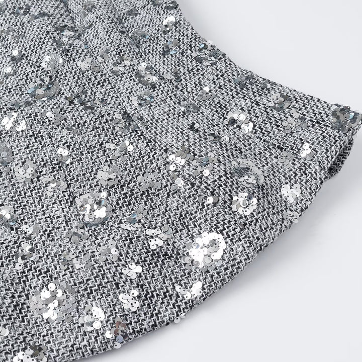 Women's Sequin-Embellished Sleeveless Peplum Top with Textured Boucle Look Amarae