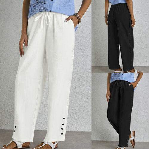 Oversized summer pants for women with elastic waistband and side button details Amarae