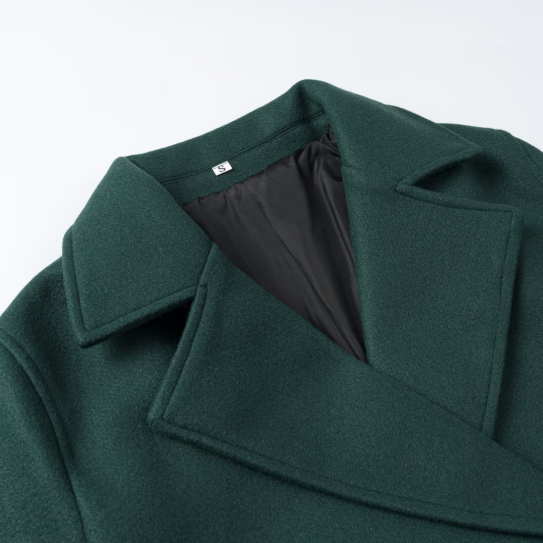 Ladies Short Peacoat made of wool blend with double-breasted button placket and cuff straps Amarae
